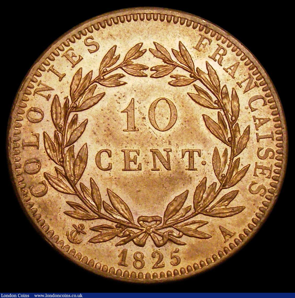 London Coins : A159 : Lot 2003 : French Colonies 10 Centimes 1825A KM#11.1 UNC and with good, slightly subdued lustre, very rare in t...