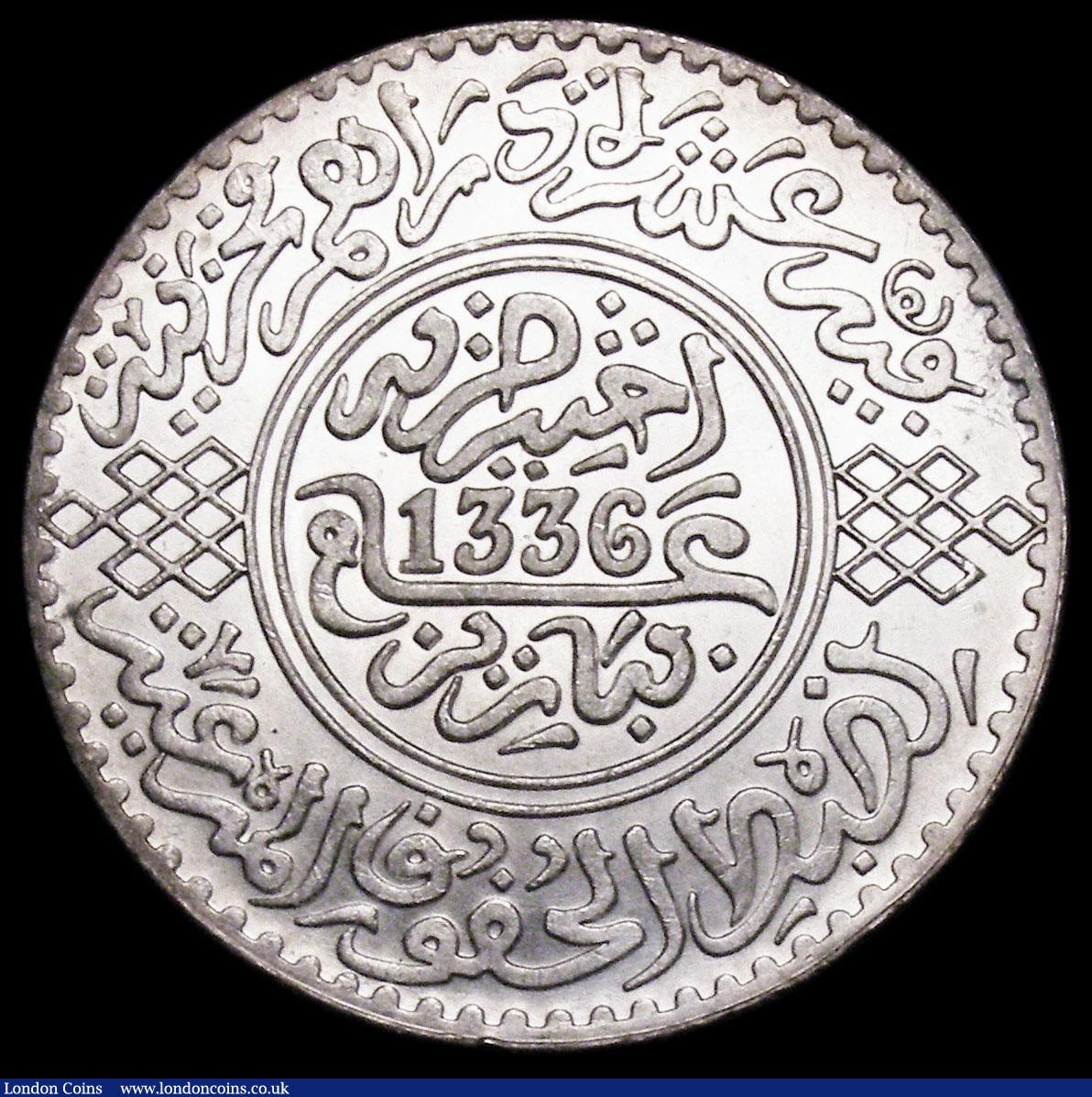 London Coins : A159 : Lot 2099 : Morocco Rial (10 Dirhams) AH1336 (1918) Y#33 UNC and lustrous
