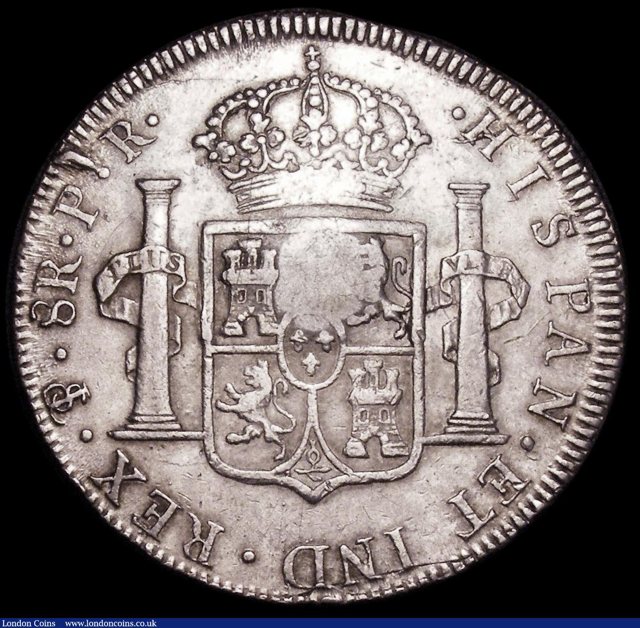 London Coins : A159 : Lot 742 : Dollar George III Countermarked oval stamp on Bolivia (Potosi) 8 Reales 1794 PTS ESC 131 countermark...