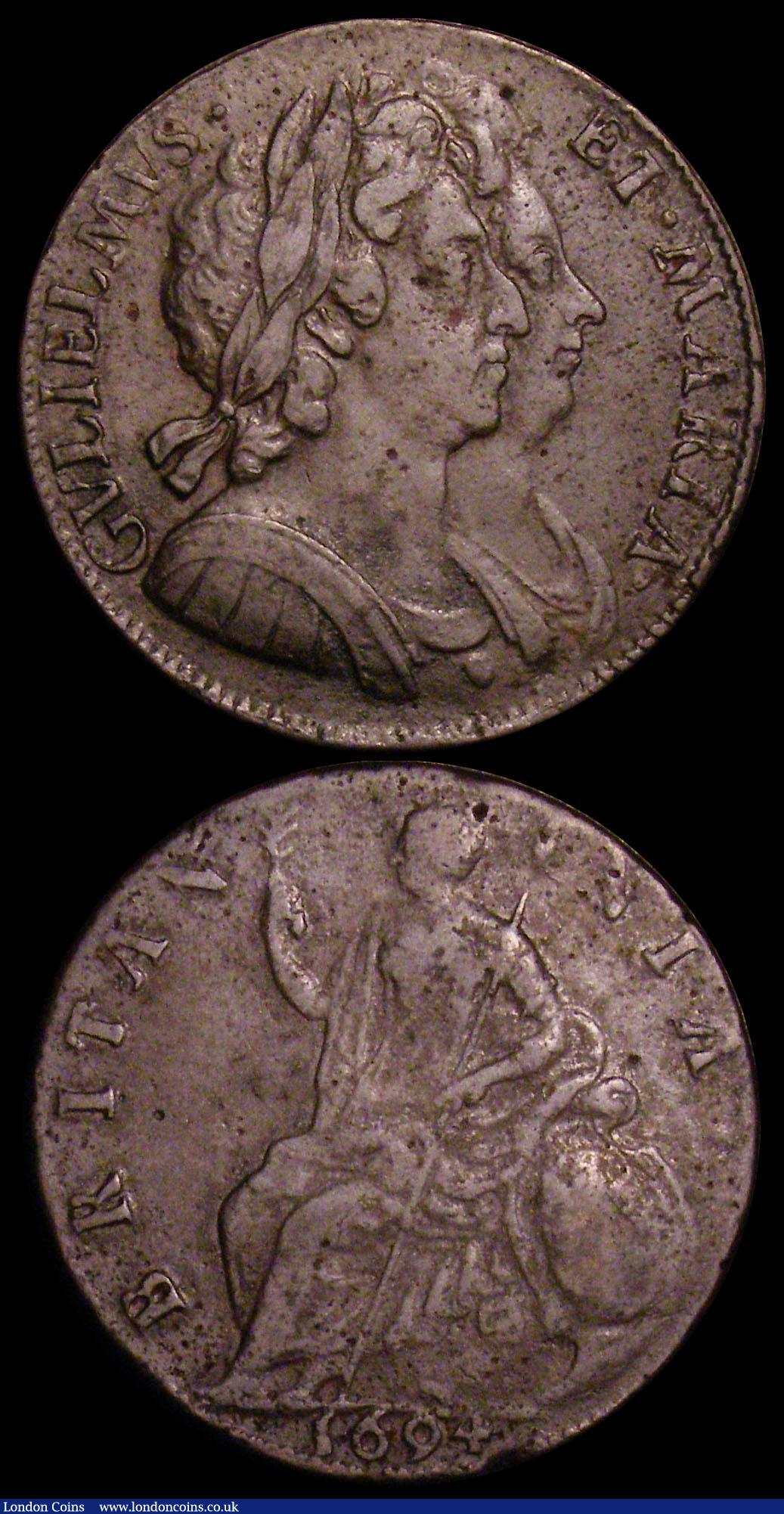 London Coins : A159 : Lot 874 : Halfpennies (2) 1675 5 over 3 type as Peck 528, now listed by Spink under S.3393, Good Fine and bold...