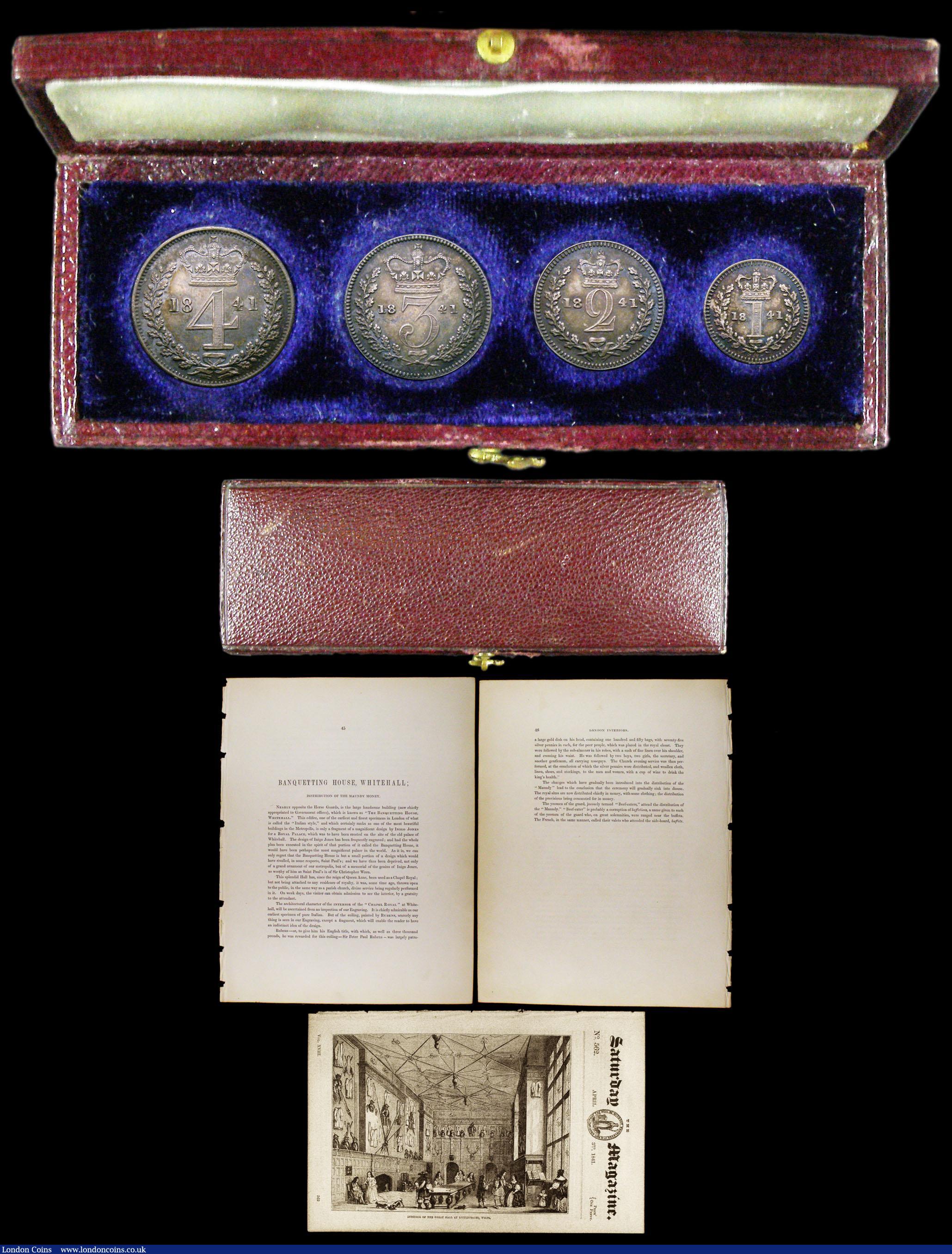London Coins : A159 : Lot 902 : Maundy Set 1841 ESC 2451 EF to A/UNC and nicely toned. Comes with a contemporary maroon Maundy Money...