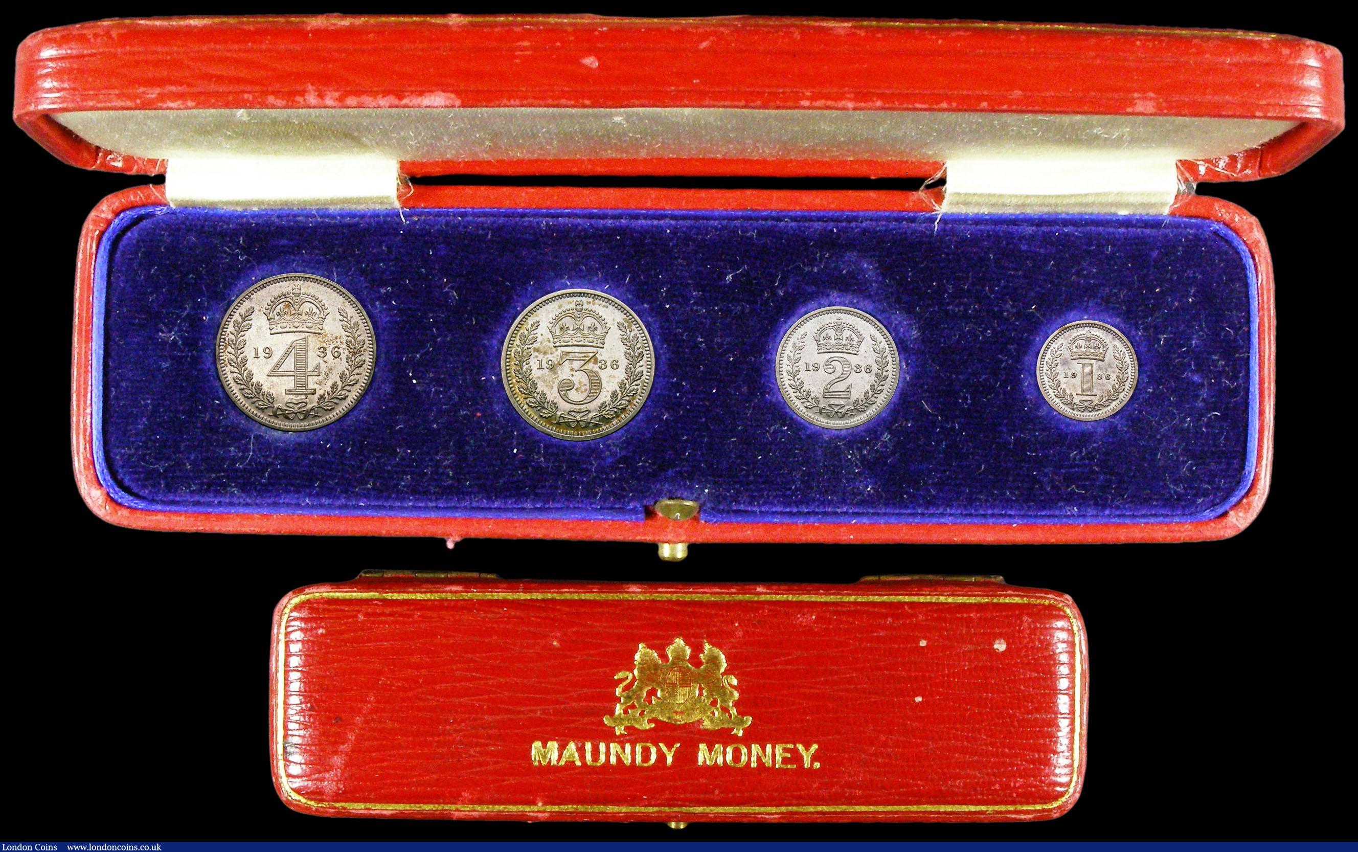 London Coins : A159 : Lot 920 : Maundy Set 1936 ESC 2553 GEF to UNC with some speckled, attractive toning, in the long red Maundy Mo...