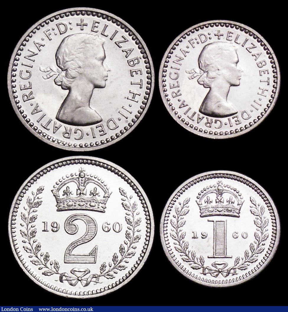 London Coins : A159 : Lot 929 : Maundy Set 1960 ESC 2577 UNC and lustrous, the Threepence with some very small tone spots, the Penny...