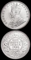 London Coins : A159 : Lot 3220 : India One Rupee (2) 1919 Calcutta KM#524, 1920 Calcutta KM#524 both lustrous UNC with some light con...