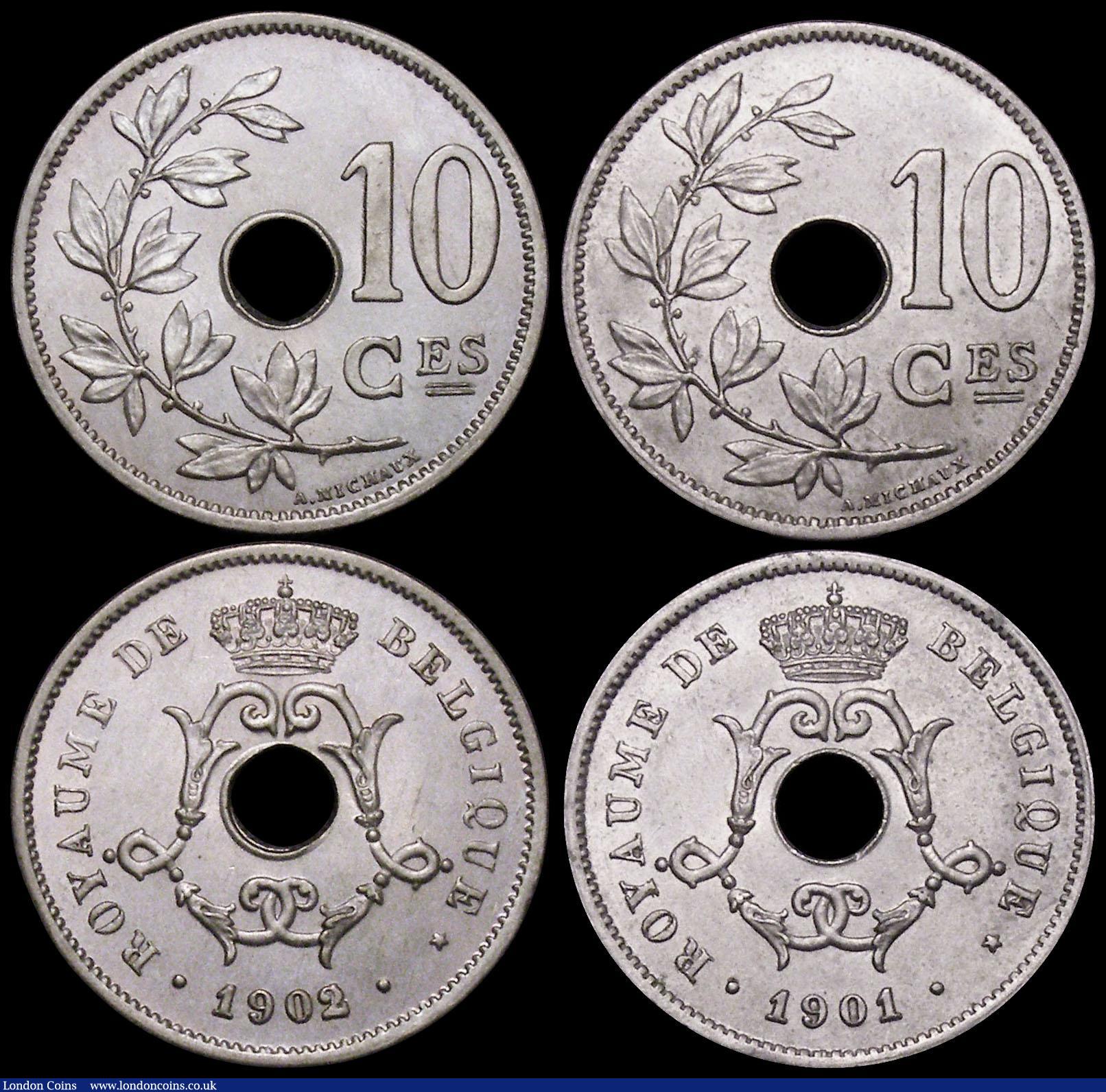 London Coins : A160 : Lot 1025 : Belgium (3) 10 Centimes (2) 1901 French Legend KM#48 UNC, 1902 2 over 1 French Legend Lustrous UNC, ...