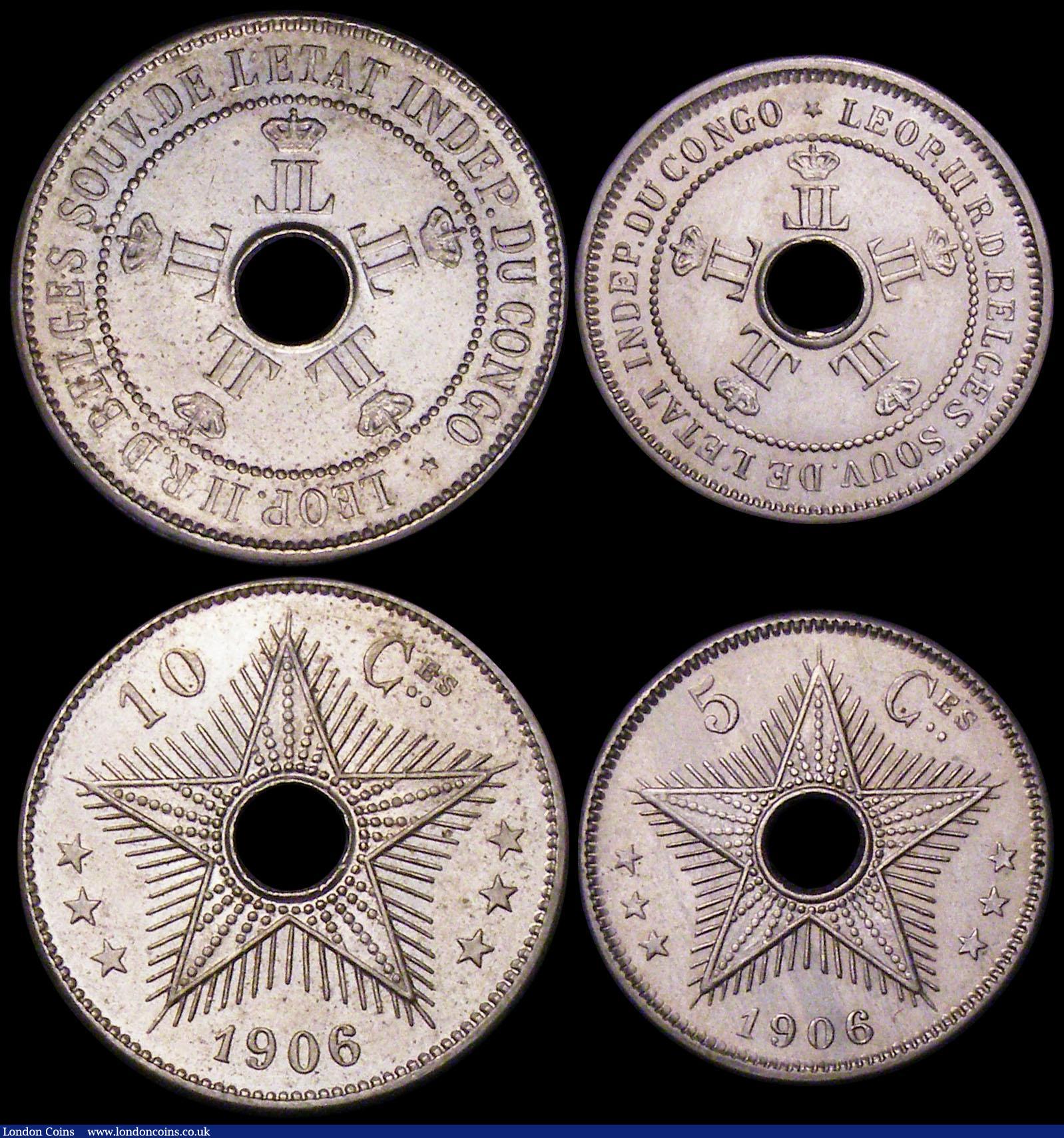 London Coins : A160 : Lot 1051 : Congo Free State (3) 20 Centimes 1906 KM#11, 10 Centimes 1906 KM#10, 5 Centimes 1906 KM#9 all UNC wi...