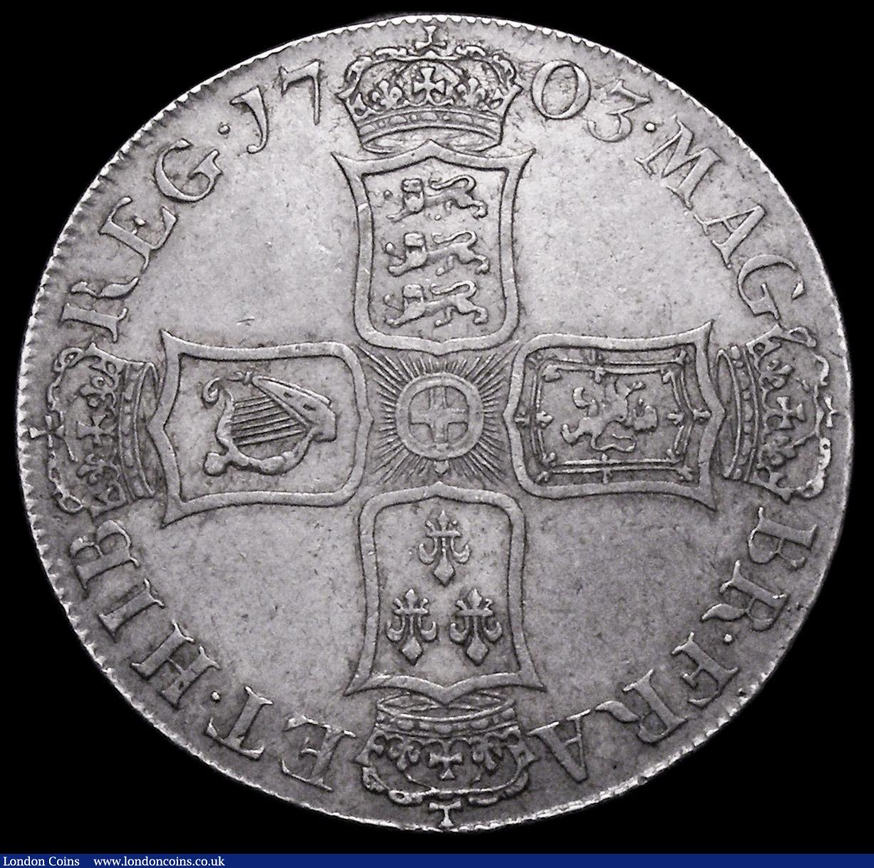 London Coins : A160 : Lot 2029 : Crown 1703 VIGO ESC 99, Bull 1340 approaching EF with some small edge nicks