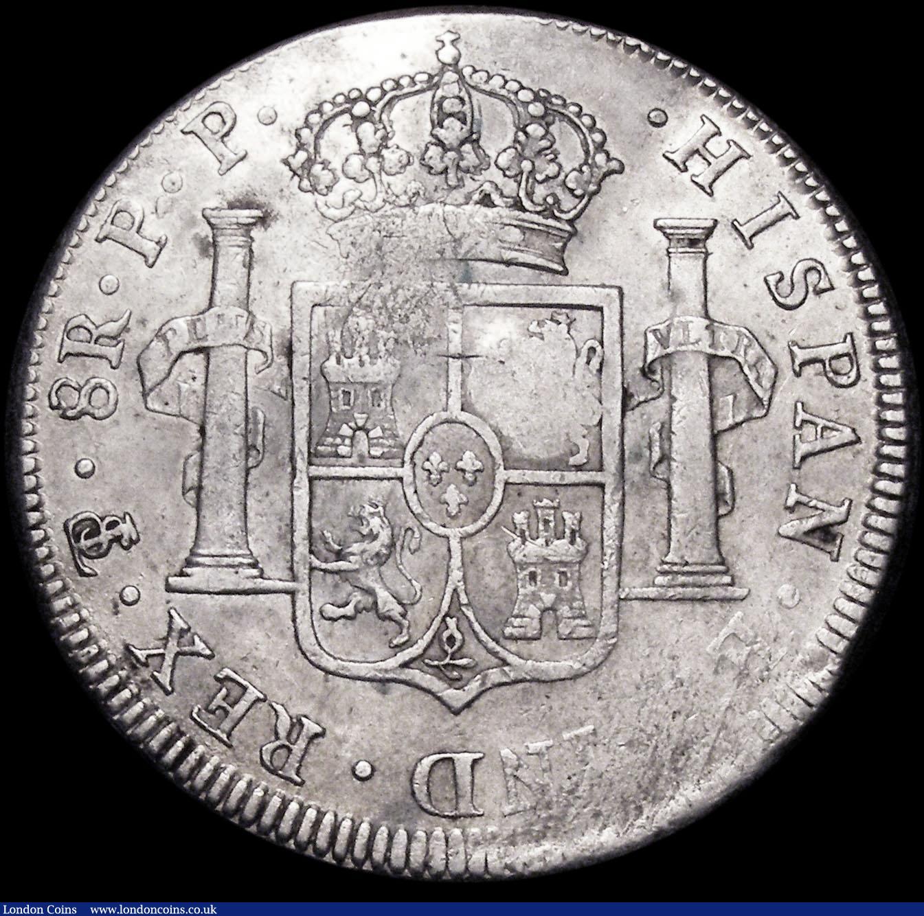 London Coins : A160 : Lot 2064 : Dollar George III Oval Countermark on 1795 Bolivia 8 Reales Potosi ESC 131 countermark VF host coin ...
