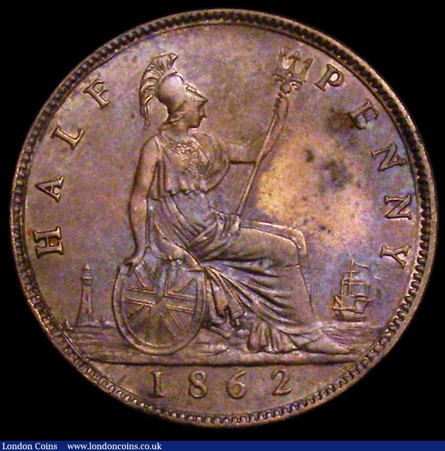 London Coins : A160 : Lot 2286 : Halfpenny 1862 Die Letter A Freeman 290A dies 7+G (R17) VF with a lighter toned area on the reverse ...