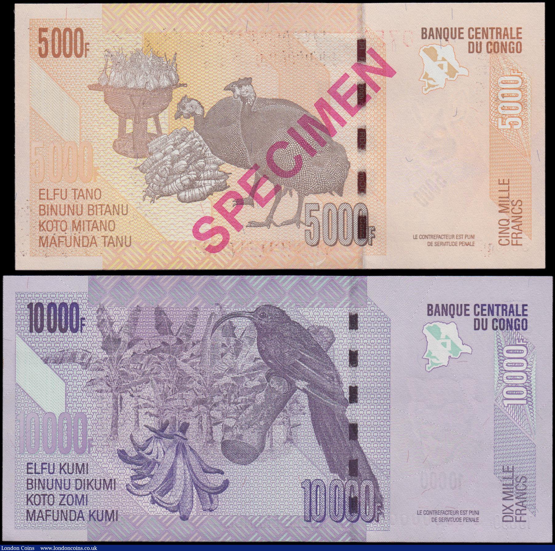 London Coins : A160 : Lot 281 : Congo Democratic Republic Central Bank SPECIMEN (2), 5000 Francs dated 2005 series R000000A No.756 P...