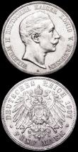 London Coins : A160 : Lot 1094 : German States - Prussia 5 Marks 1907A KM#523 EF and lustrous, 3 Marks 1912A KM#527 GEF/AU and lustro...