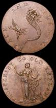 London Coins : A160 : Lot 1680 : Halfpennies 18th Century Norfolk (2) Norwich undated Brandy Bottle/Hope DH24c GVF with a spot on the...