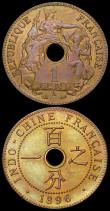 London Coins : A160 : Lot 3230 : French Indo-China One Cent (2) 1896A KM#1 UNC with an attractive and colourful tone, 1903A KM#8 UNC ...