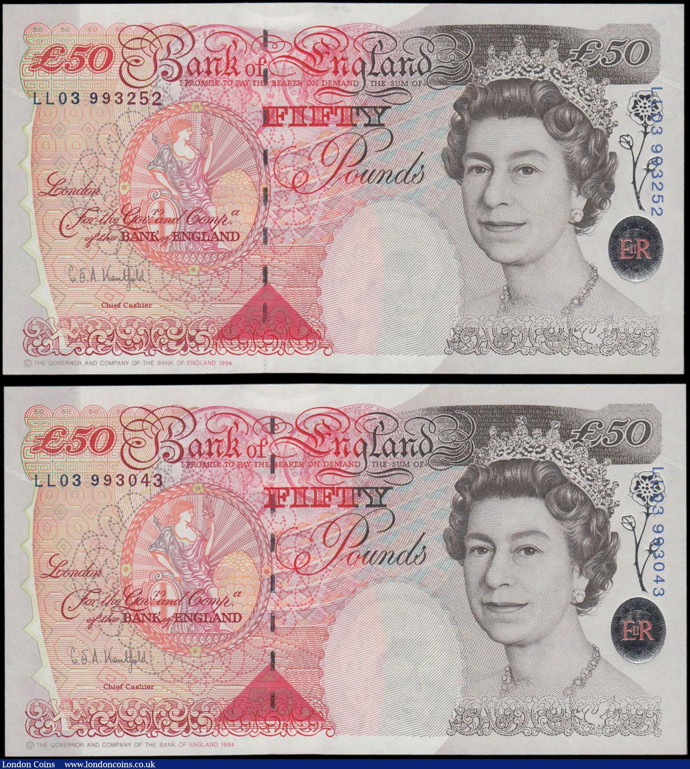 Fifty Pounds Kentfield B379 (2) issued 1994, scarce REPLACEMENT note ...