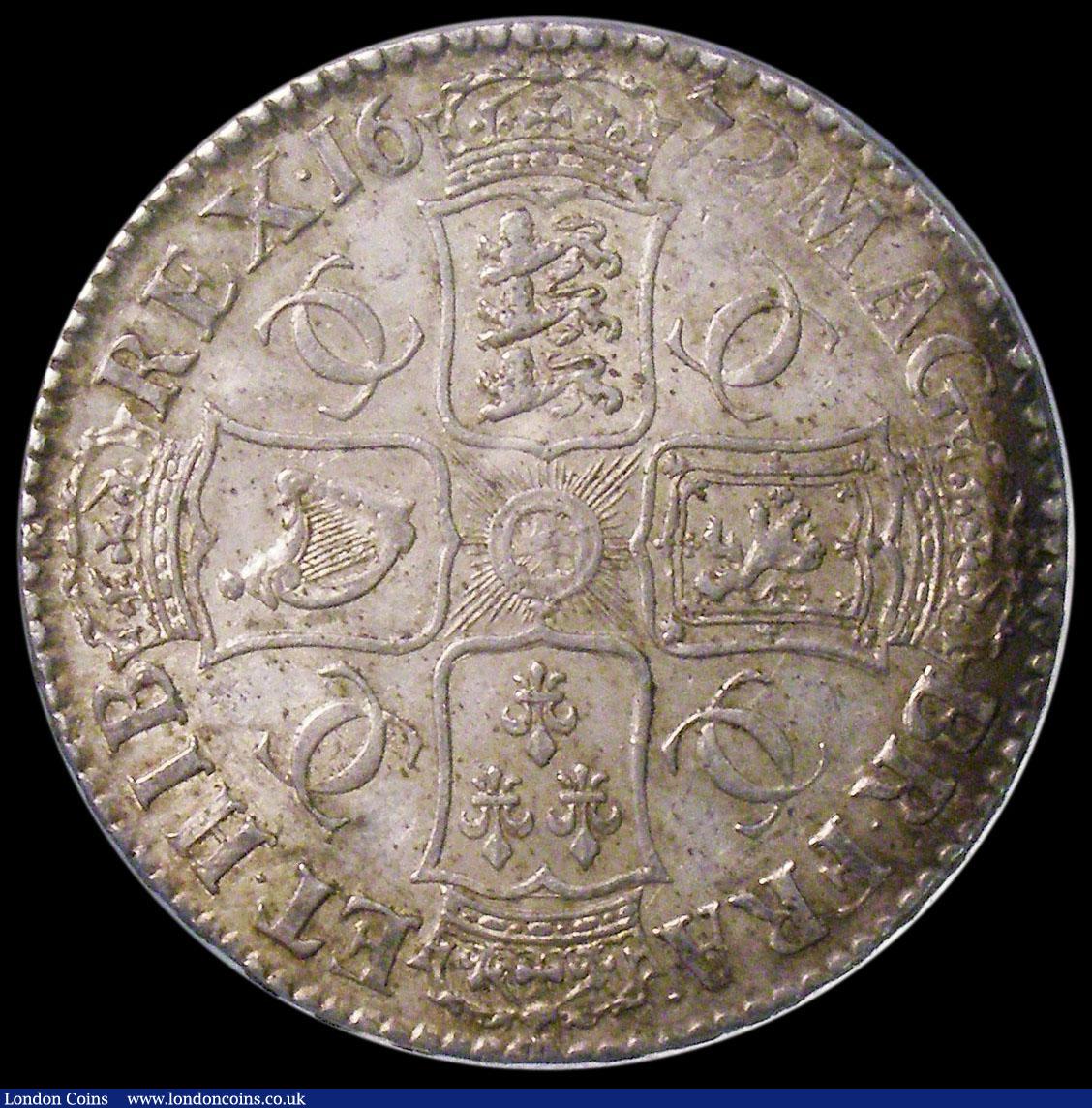 London Coins : A161 : Lot 1468 : Crown 1672 ESC 45, Bull 388 A/UNC in an LCGS holder and graded LCGS 75, the finest known of 5 exampl...
