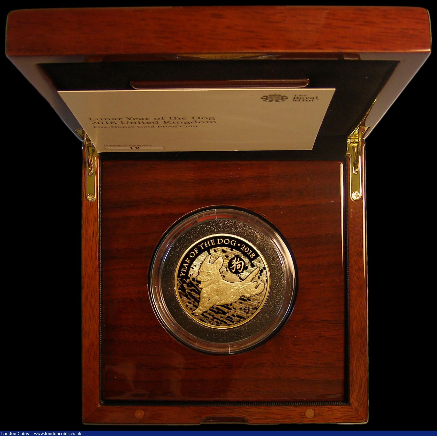 London Coins : A161 : Lot 556 : Five Hundred Pounds 2018 Chinese Lunar Year of the Dog, Shengxiao Collection 5oz. Gold Proof FDC in ...