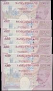 London Coins : A161 : Lot 129 : Twenty Pounds Lowther B386 (7) issued 1999, all FIRST RUN notes prefix AA01, including a consecutive...