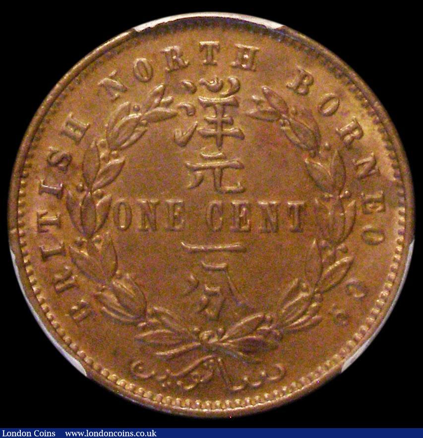 London Coins : A162 : Lot 1129 : British North Borneo One Cent 1907H KM#2 Toned UNC, in a PCGS holder and graded MS63 BN