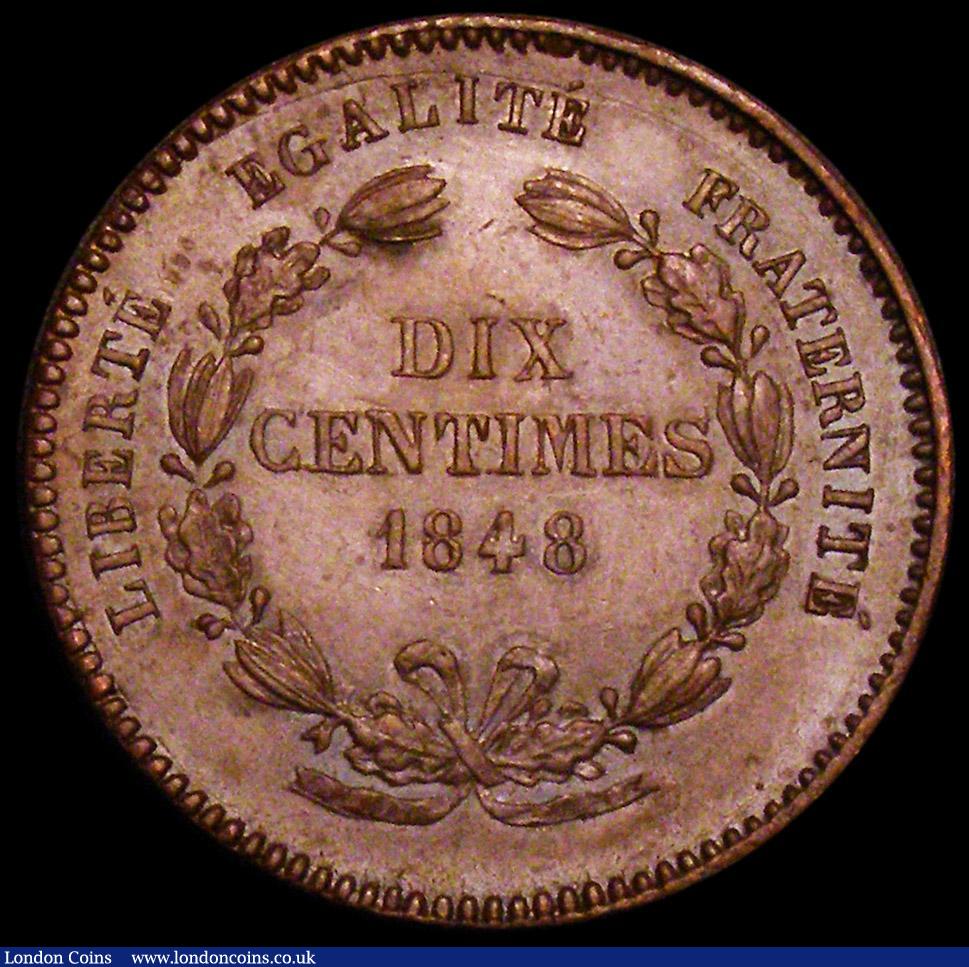 London Coins : A162 : Lot 1157 : France 10 Centimes 1848 Copper Essai Piefort 30mm diameter by E.Rogat, Obverse Head left, helmeted i...