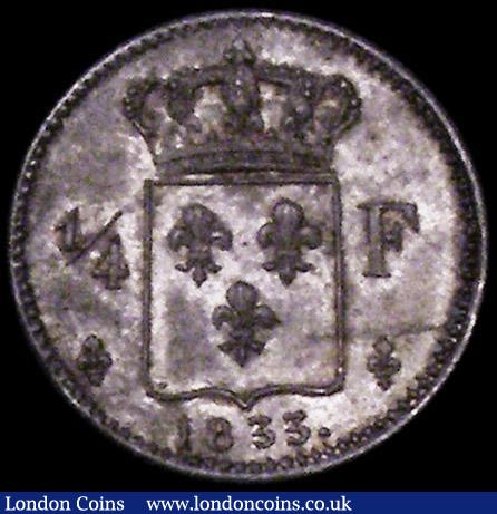 London Coins : A162 : Lot 1162 : France Quarter Franc 1833 Henry V Pretender Coinage X#22 UNC with attractive old toning