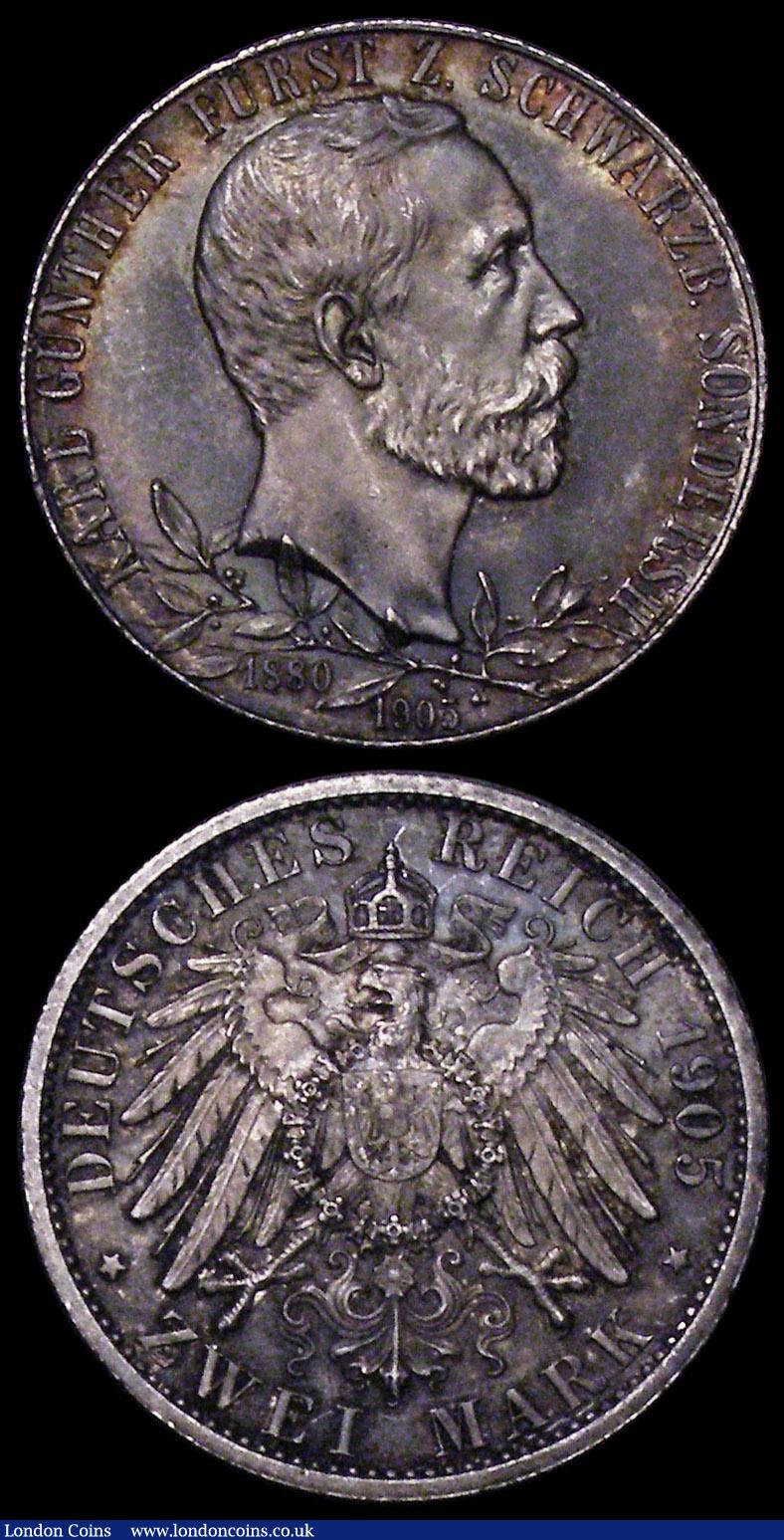 London Coins : A162 : Lot 1180 : German States - Schwarzenburg-Sondershausen (2) 3 Marks 1909A Death of Karl Gunther KM#154, A/UNC an...