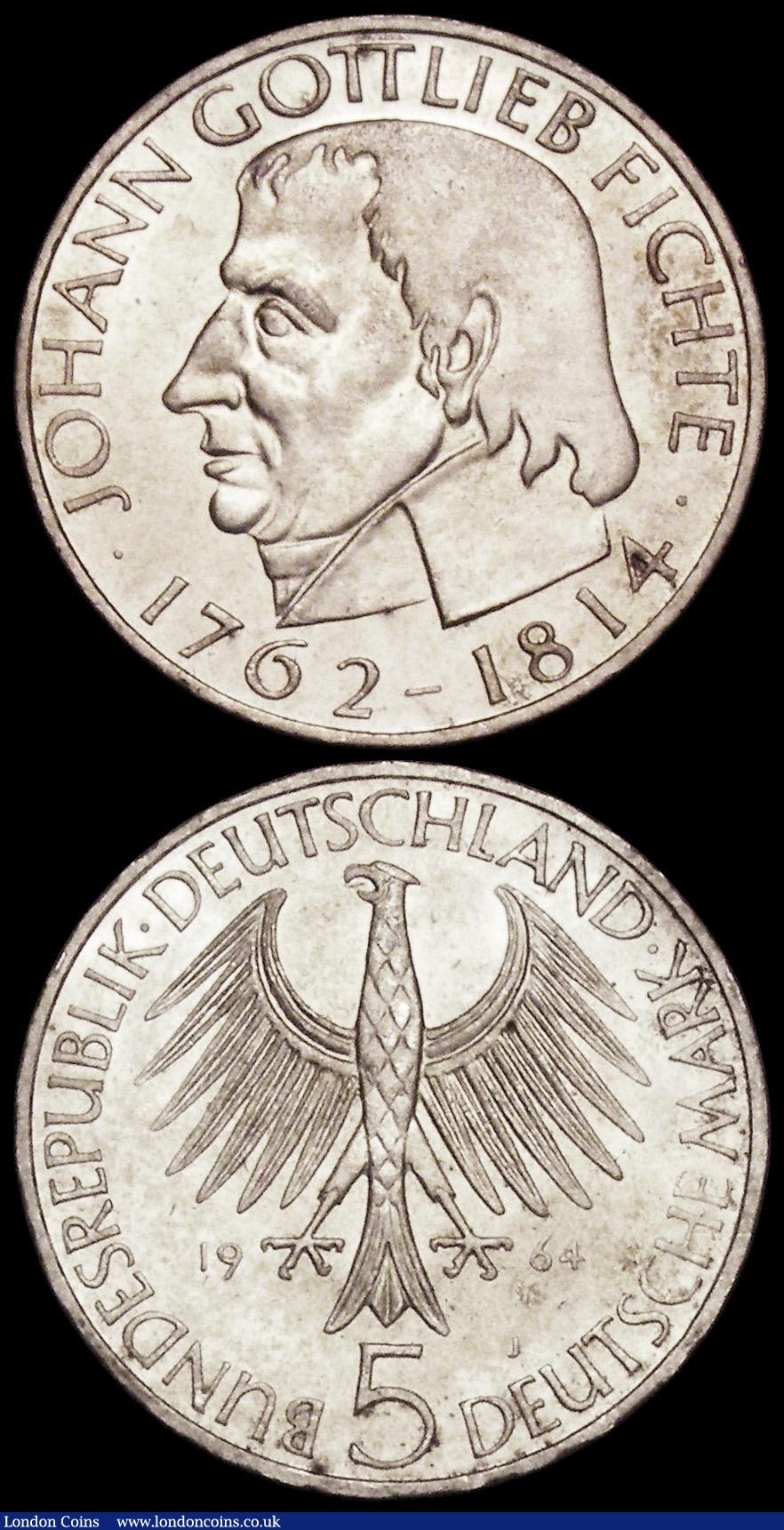London Coins : A162 : Lot 1181 : Germany - Federal Republic 5 Marks (2) 1957J Centenary of the Death of Joseph Freiherr von Eichendor...