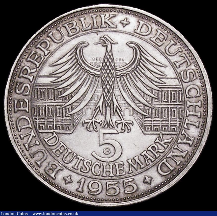 London Coins : A162 : Lot 1183 : Germany - Federal Republic 5 Marks 1955G 300th Anniversary of the Birth of Ludwig von Baden KM#115 U...