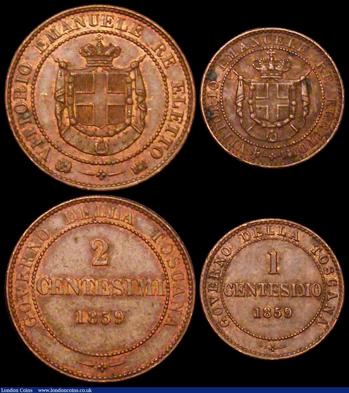London Coins : A162 : Lot 1224 : Italian States - Tuscany (3) 5 Centesimi 1859 C#83 EF/GEF with traces of lustre, 2 Centesimi 1859 C#...