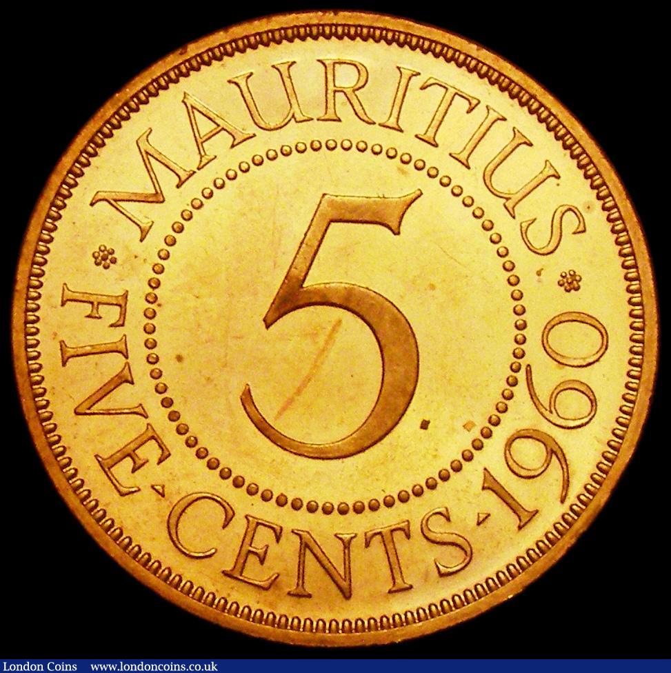 London Coins : A162 : Lot 1238 : Mauritius 5 Cents 1960 VIP Proof/Proof of record KM#34 nFDC with light contact marks, retaining almo...