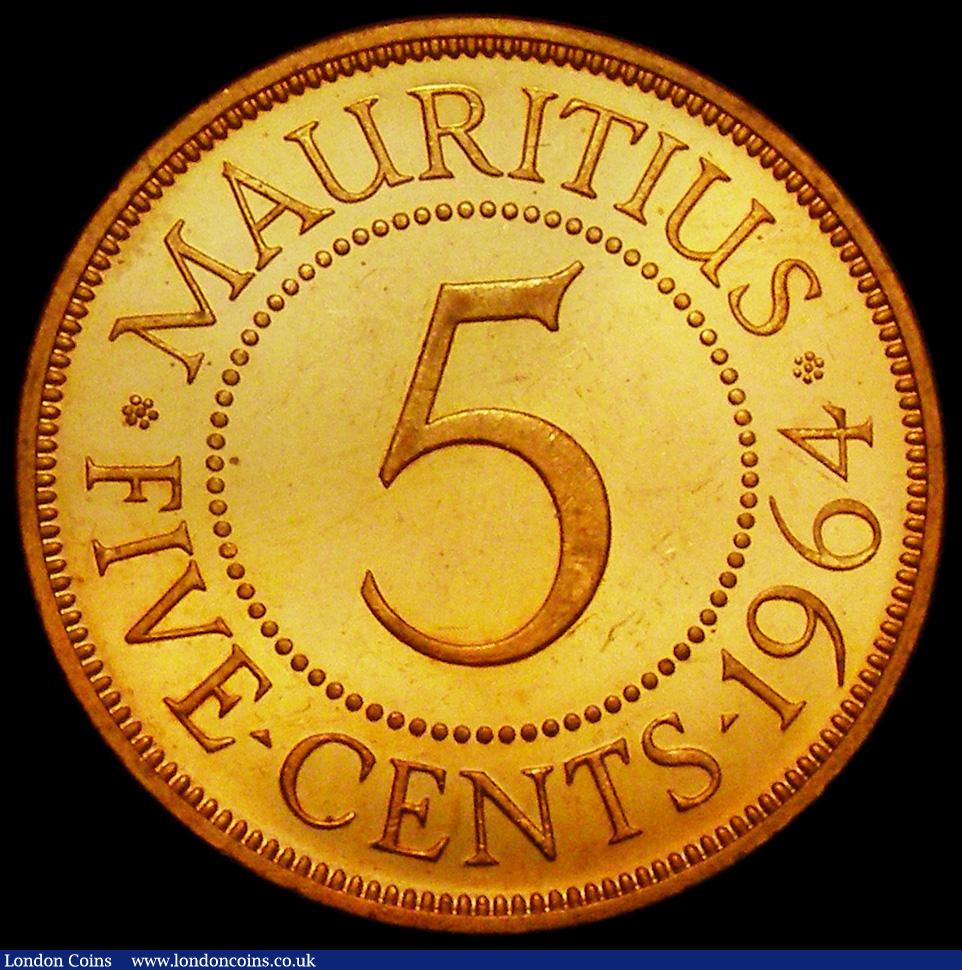 London Coins : A162 : Lot 1239 : Mauritius 5 Cents 1964 VIP Proof/Proof of record KM#34 nFDC with some contact marks, retaining almos...