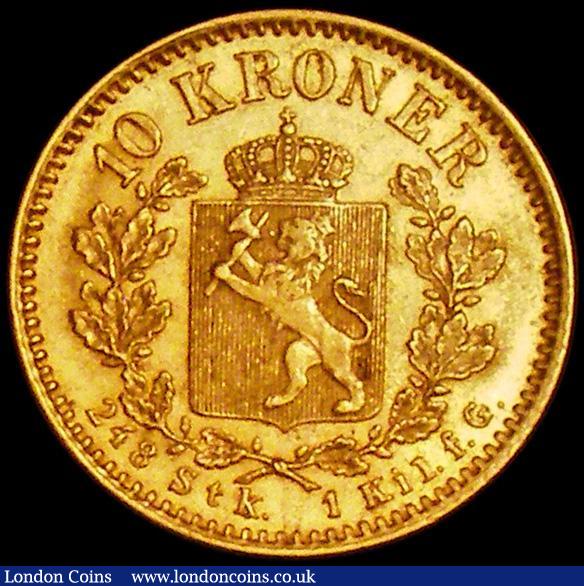London Coins : A162 : Lot 1250 : Norway 10 Kroner Gold 1902 KM#358 EF/NEF, a scarce denomination and a one-year type