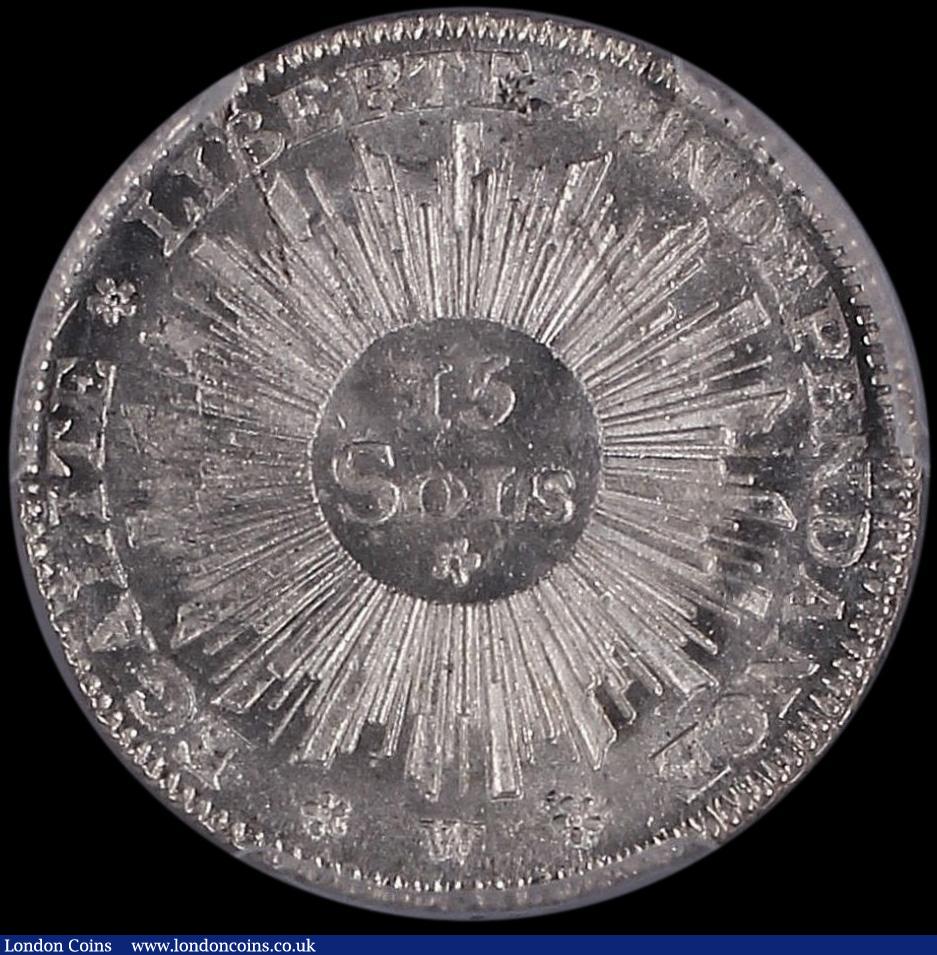London Coins : A162 : Lot 1284 : Swiss Cantons - Geneva 15 Sols 1794W KM#97 Lustrous UNC, in a PCGS holder and graded MS65