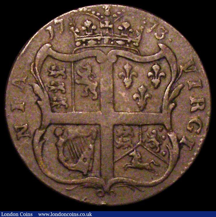 London Coins : A162 : Lot 1307 : USA Halfpenny 1773 Virginia, Stop after S, Breen 180 Fine/Good Fine with a gentle edge bruise