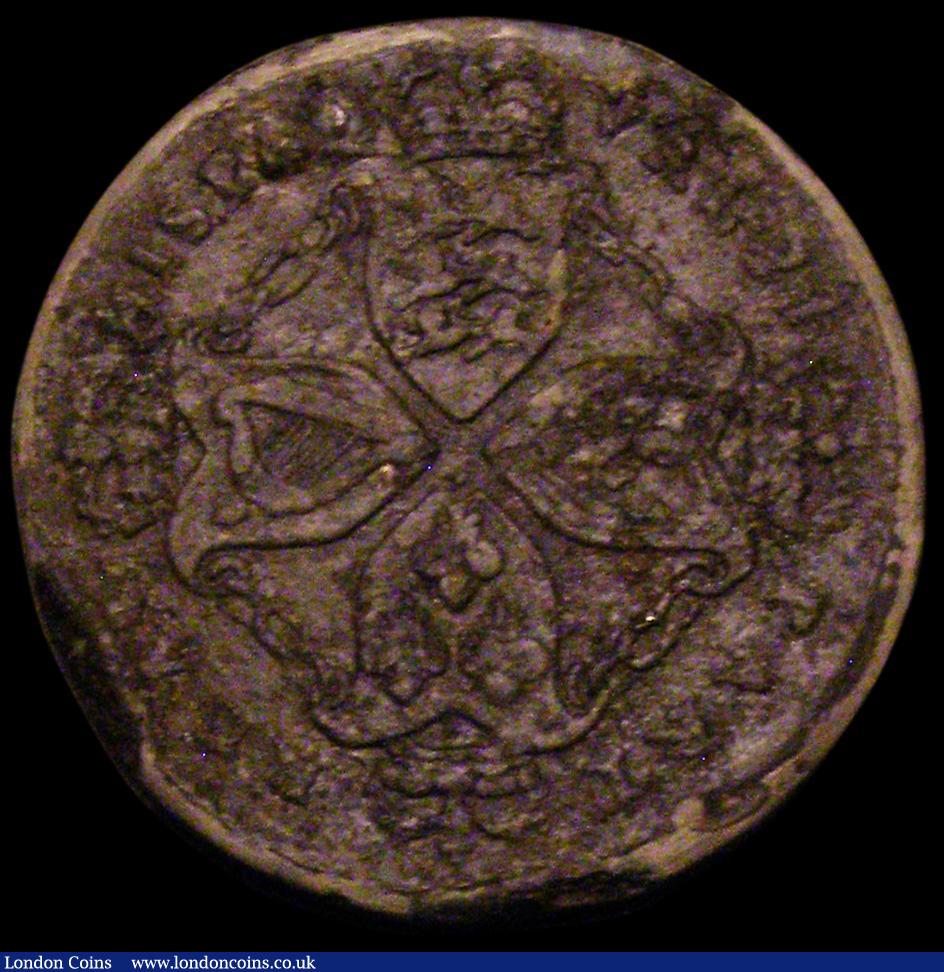 London Coins : A162 : Lot 1309 : USA Plantation Token undated (1688) struck in Tin, Breen 77 Fair with some corrosion, Rare