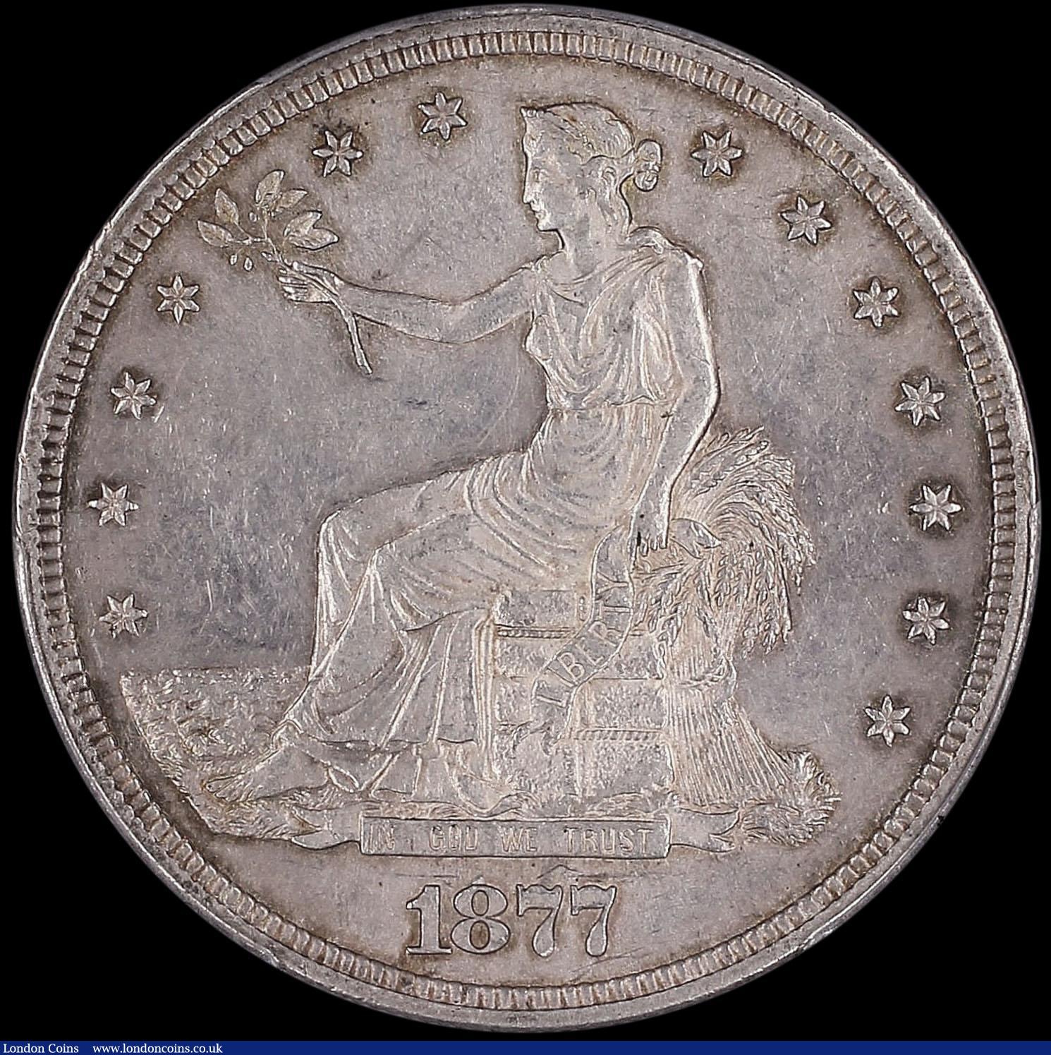 London Coins : A162 : Lot 1312 : USA Trade Dollar 1877S Large S, 1 and 8 free, Breen 5813 in a PCGS holder and graded PCGS MS62