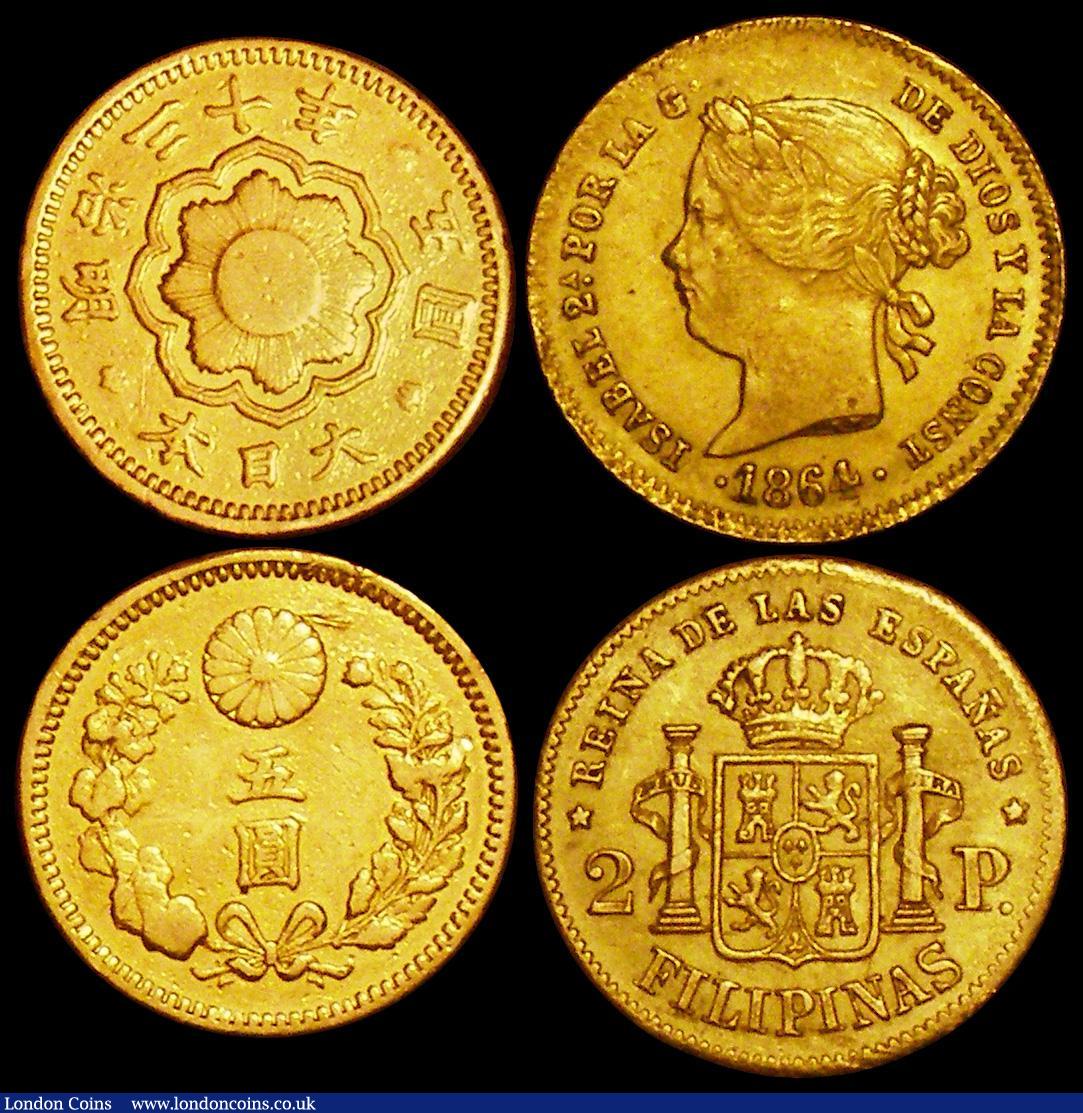 London Coins : A162 : Lot 1315 : World Gold (3) Costa Rica 10 Colones 1897 KM#140 NVF/VF with some edge nicks, Japan 5 Yen Year 30 (1...