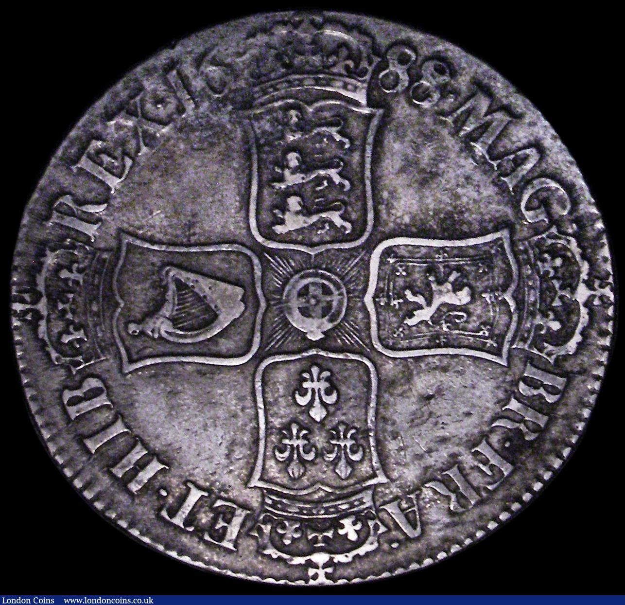 London Coins : A162 : Lot 1715 : Crown 1688 8 over 7 ESC 80, Bull 746 Good Fine