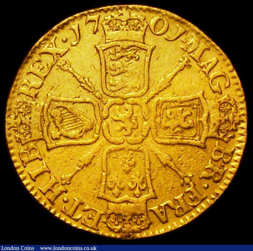 London Coins : A162 : Lot 1758 : Guinea 1701 Ornamented Sceptres S.3463 VG/Near Fine