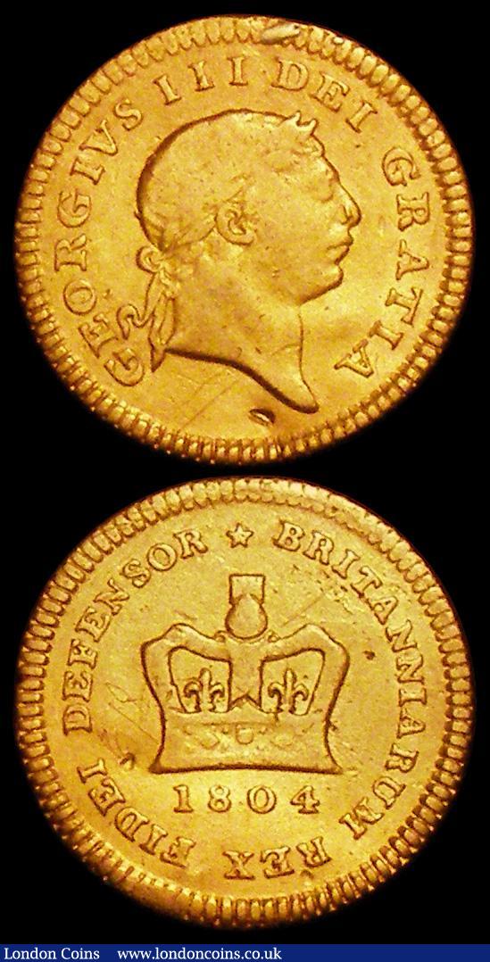 London Coins : A162 : Lot 1818 : Half Guinea 1804 S.3737 GF/NVF lightly cleaned, Ex-Reeves Auction 3/2/1978 Lot 1688, Third Guinea 18...