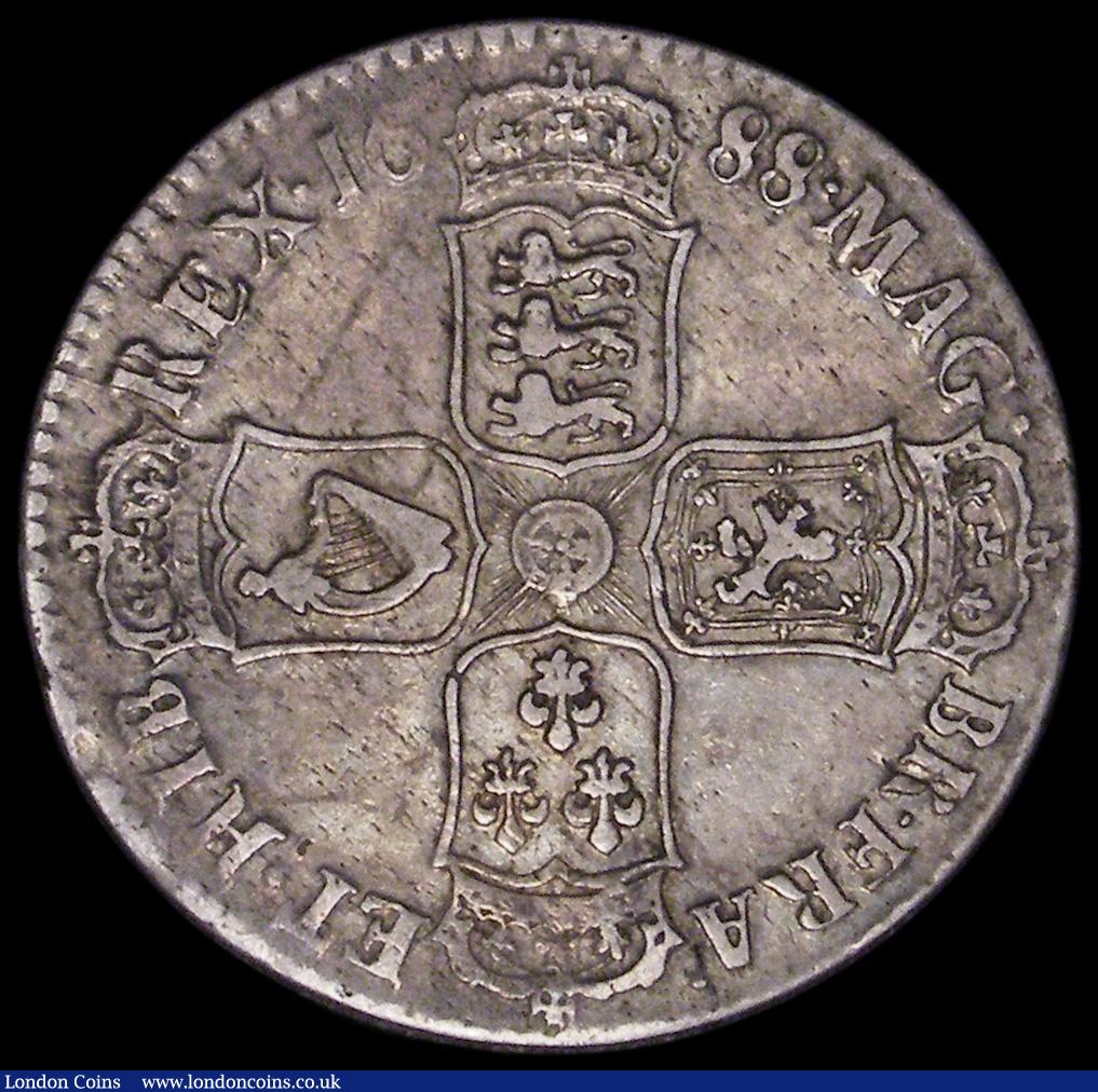 London Coins : A162 : Lot 1848 : Halfcrown 1688 ESC 502, Bull 759 Fine/Good Fine, toned with some very light haymarking