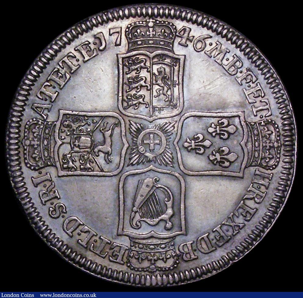 London Coins : A162 : Lot 1854 : Halfcrown 1746 Proof ESC 608, Bull 1691, GVF/NEF with some surface marks and a dig in the obverse fi...