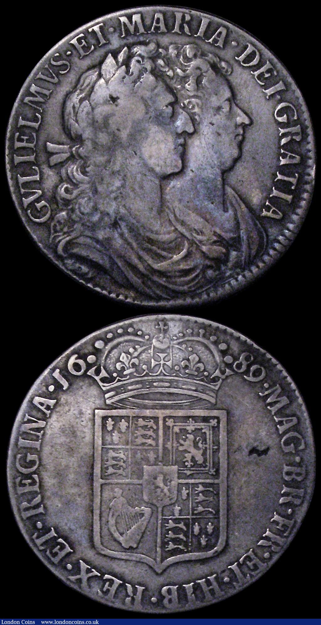London Coins : A162 : Lot 1862 : Halfcrowns (2) 1690 SECVNDO, No frosting, no pearls, Second L in GVLIELMVS double struck, ESC 513, B...