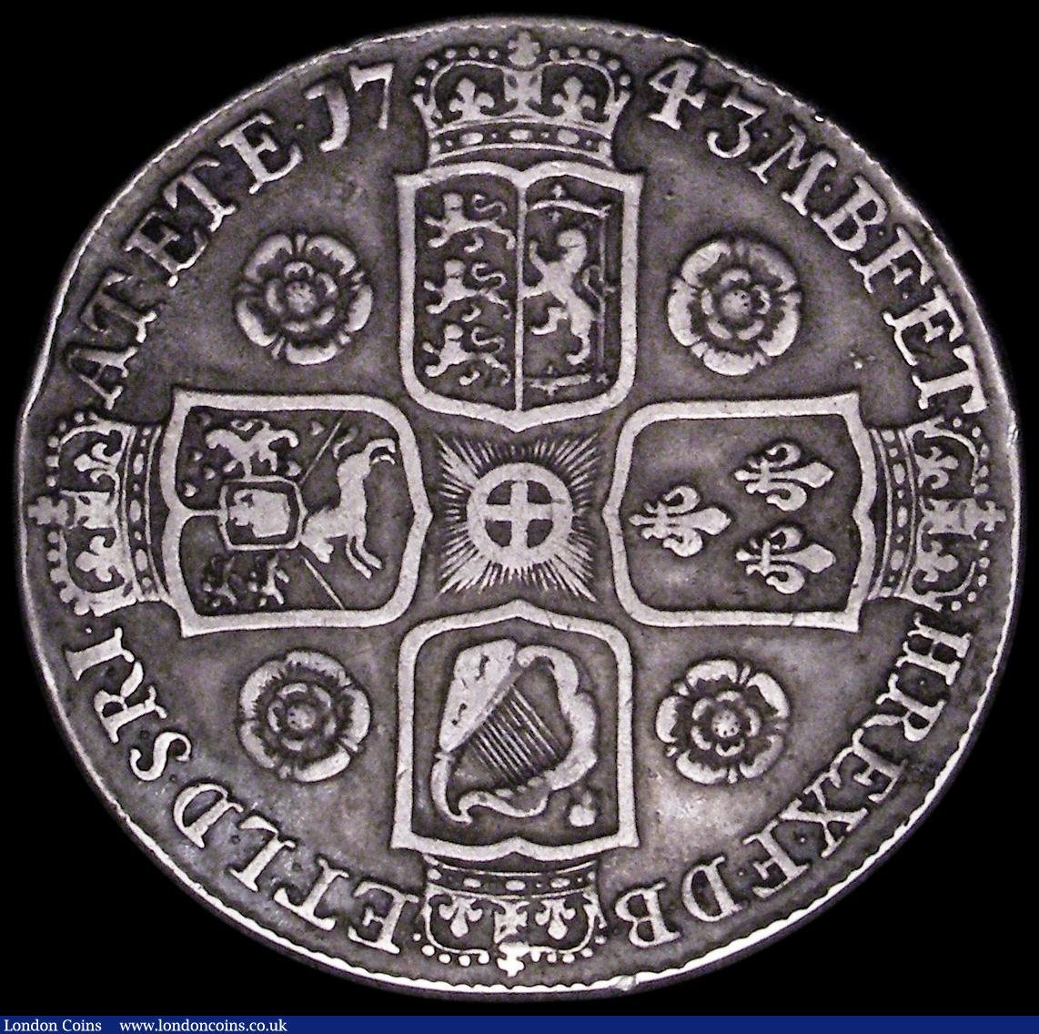 London Coins : A162 : Lot 2166 : Crown 1743 Roses ESC 124, Bull 1667 Fine