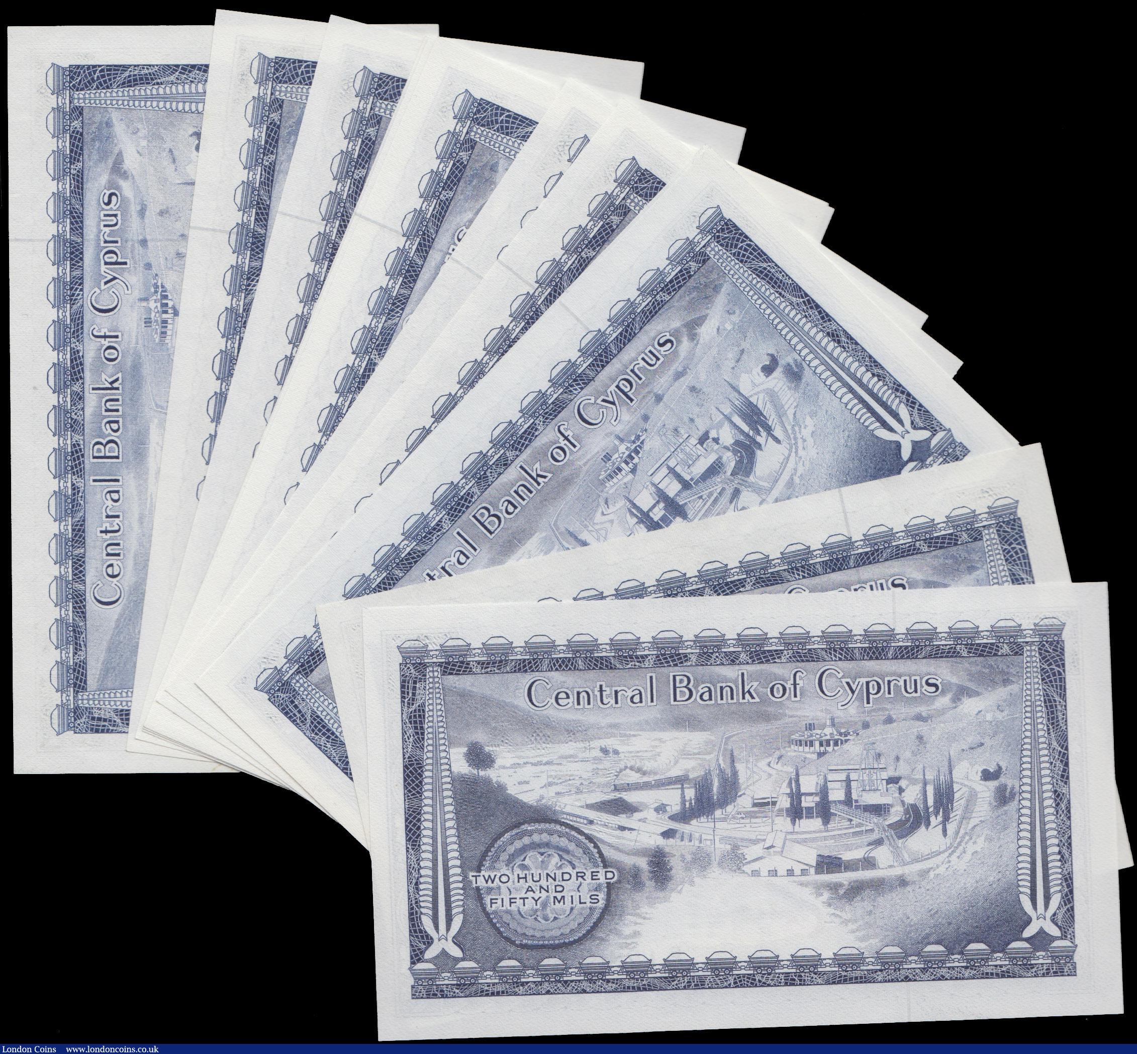 London Coins : A162 : Lot 236 : Cyprus 250 Mils (12), dated 1979, 1980 and 1982, a few consecutively numbered notes included, (Pick4...
