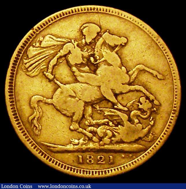 London Coins : A162 : Lot 2542 : Sovereign 1821 Marsh 5 VG the reverse slightly better, all major details clear, in a Westminster cas...