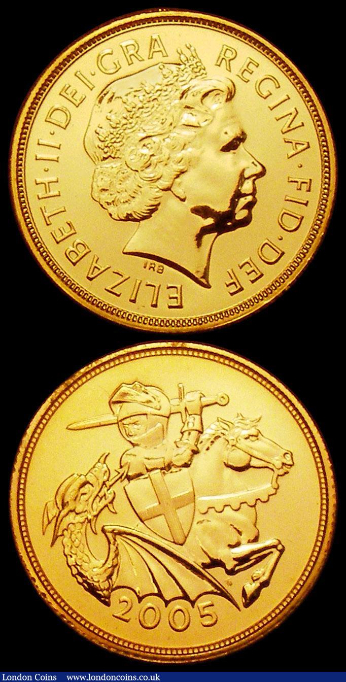 London Coins : A162 : Lot 2708 : Sovereigns (2) 2002 Shield S.SC5 Lustrous UNC, 2005 S.SC6 Lustrous UNC