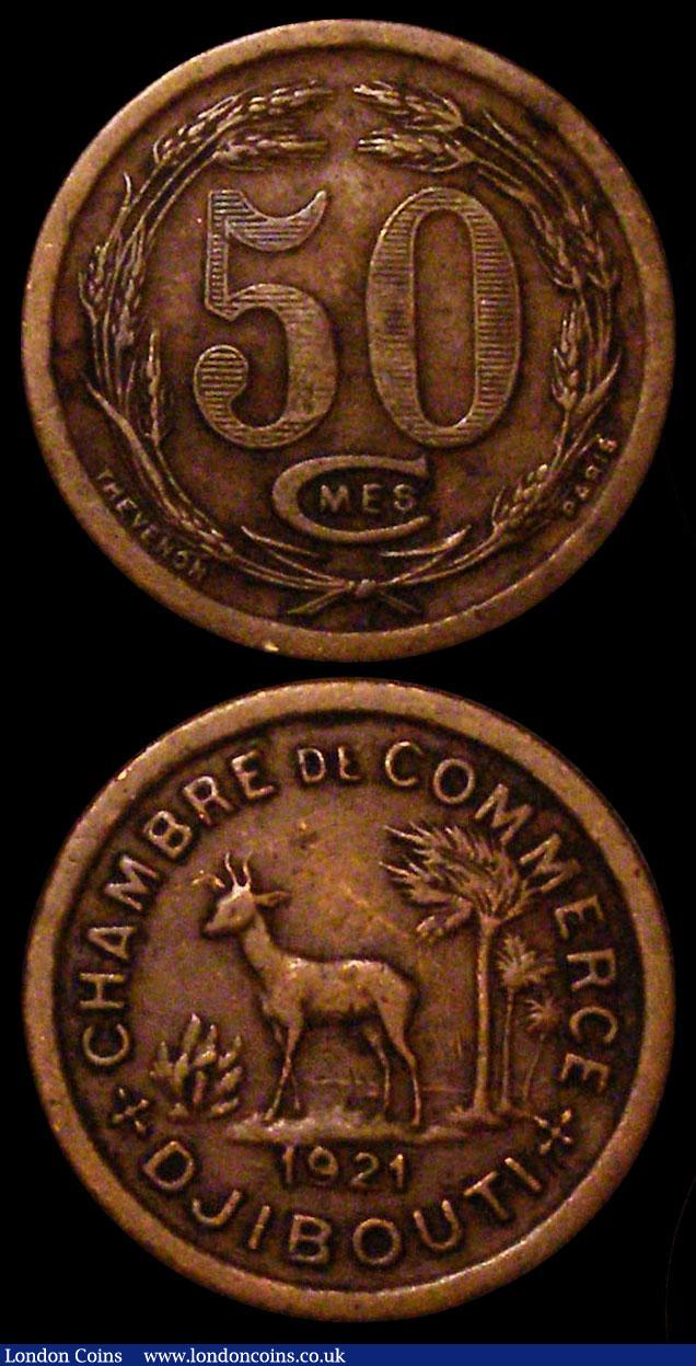 London Coins : A162 : Lot 2916 : Djibouti 50 Centimes 1921 Bronze KM#9 NVF along with Australia Florin 1910 KM#21 VF/GVF