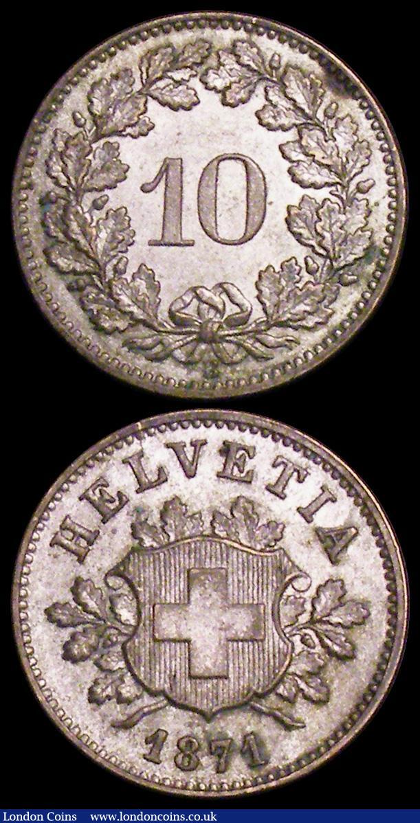 London Coins : A162 : Lot 2969 : Switzerland 10 Rappen 1871B KM#6 EF or slightly better, the reverse with a tone spot around 2 o'...