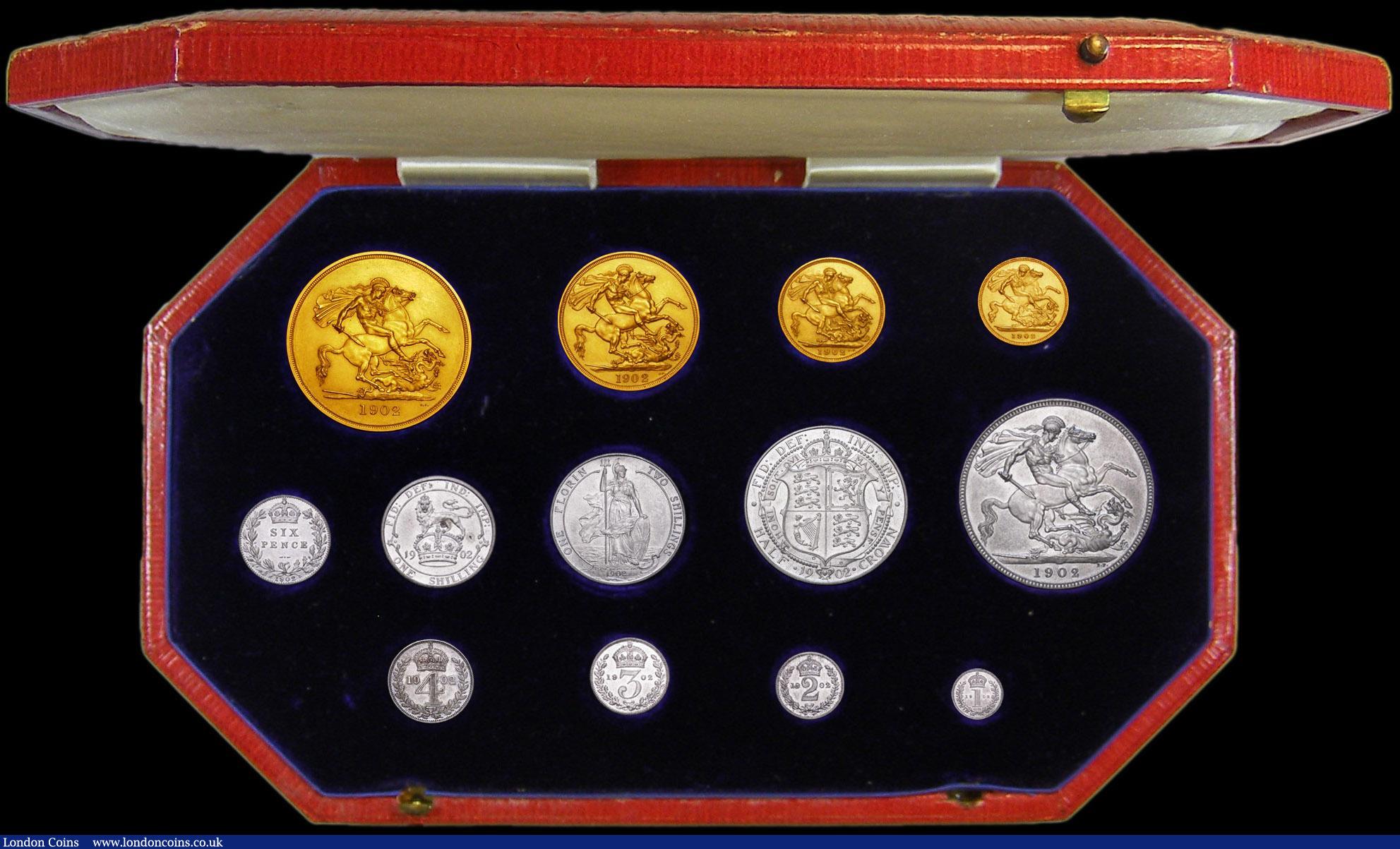 London Coins : A162 : Lot 513 : Proof Set 1902 the Long set Five Pounds, Two Pounds, Sovereign, Half Sovereign, Crown, Halfcrown, Fl...