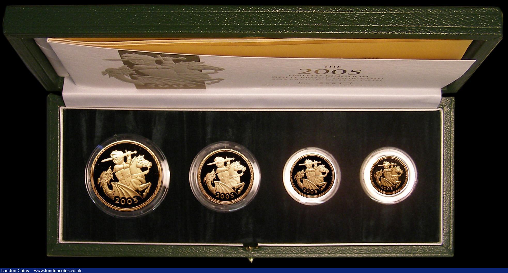 London Coins : A162 : Lot 688 : United Kingdom 2005 Gold Proof Four Coin Sovereign Collection, Gold Five Pounds to Half Sovereign, F...